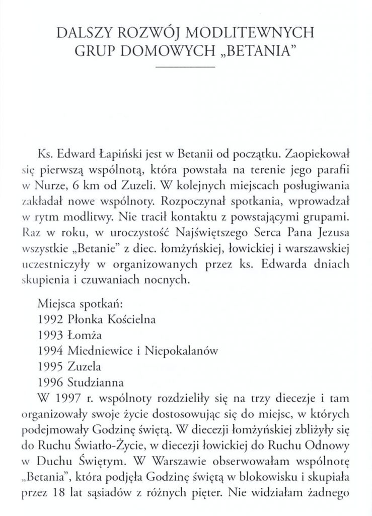 Dalszy rozwój Modlitewnych Grup Domowych "Betania"